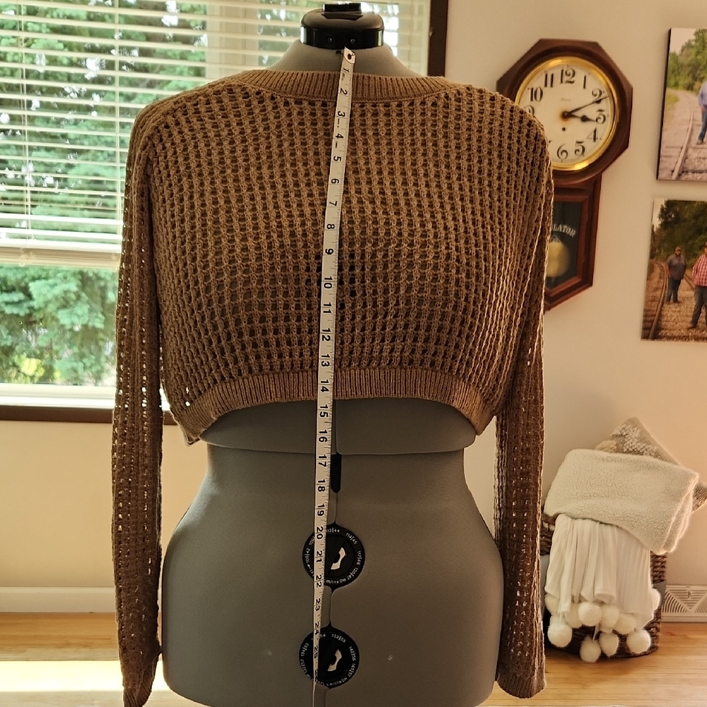 Fashion Nova Tan Crew Neck Sweater Chunky Knit Cropped